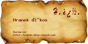 Hranek Ákos névjegykártya